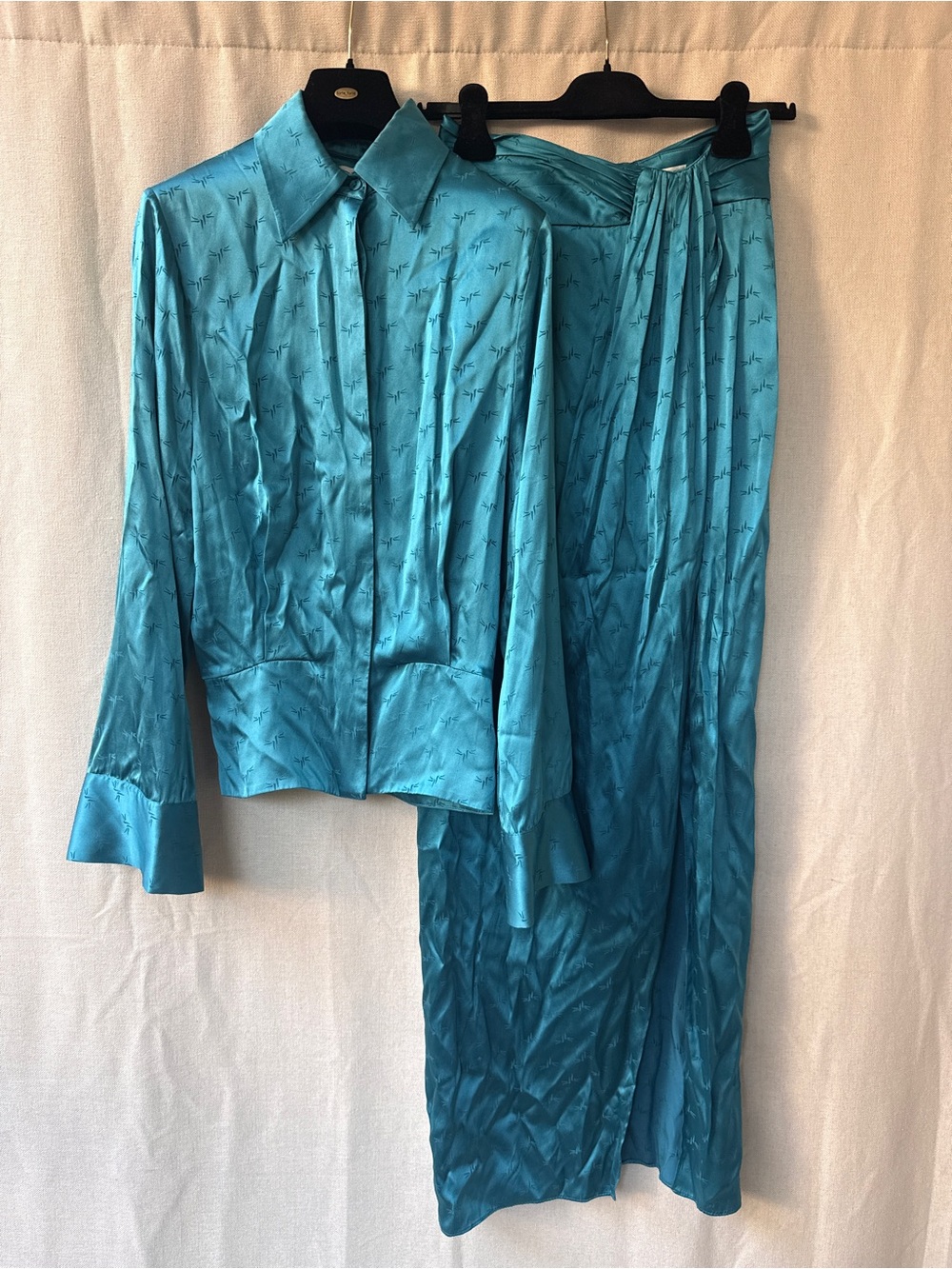 Silky Teal Women's Skirt Set - Teal Satin Two-Piece